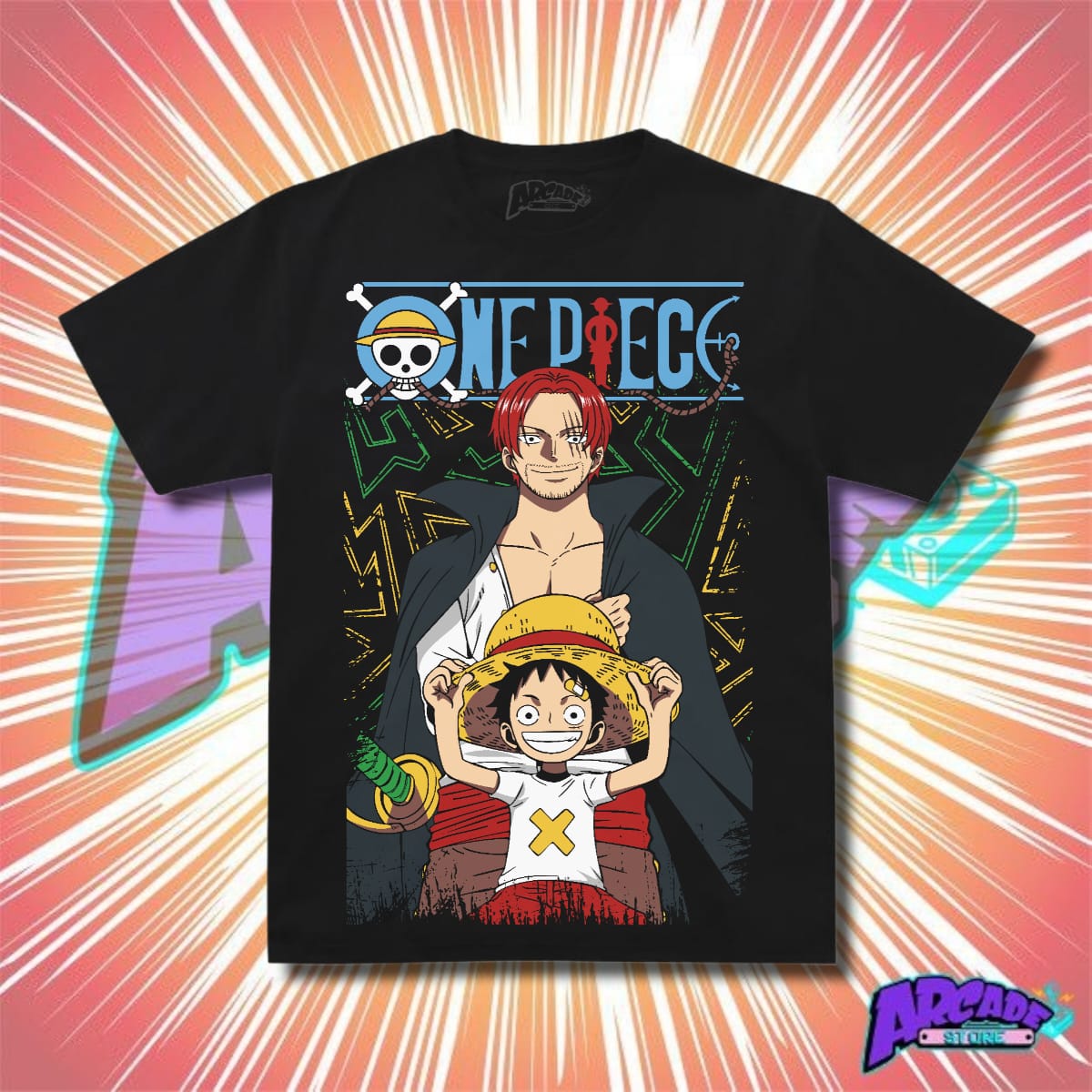 Playera Arcade Store Luffy y Shanks