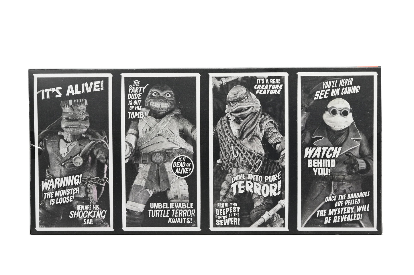 PREVENTA Neca Figura de Accion: Universal Monsters x TMNT - Tortugas En Blanco Y Negro 4 Pack 7 Pulgadas